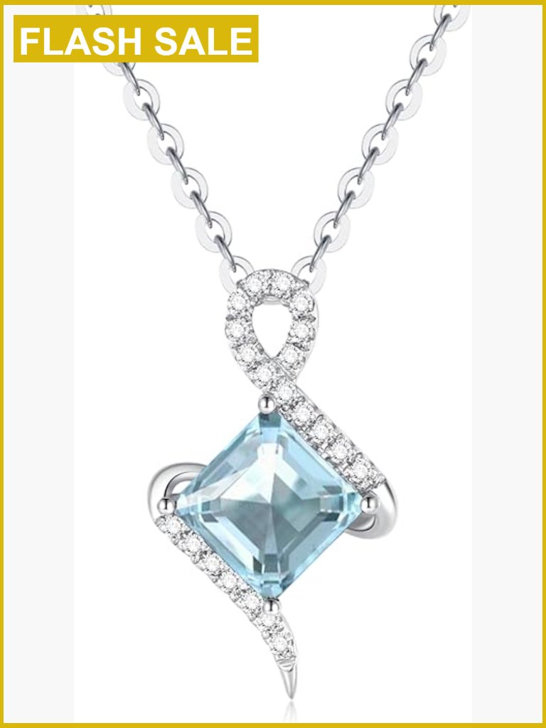 14k White Gold Pendant Necklace With Aquamarine Birthstone Fine Jewelry